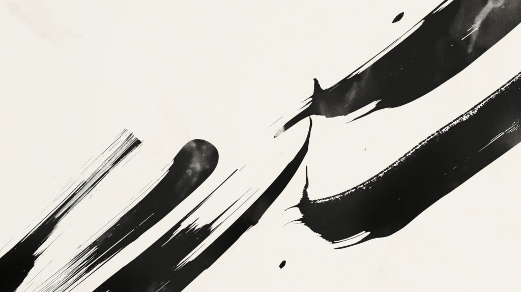 Image of abstract black ink brushstrokes on a white canvas, showcasing modern minimalism and artistic expression. this contemporary art piece highlights bold, sweeping lines that create visual contrast and movement, perfect for design inspiration and gallery settings.