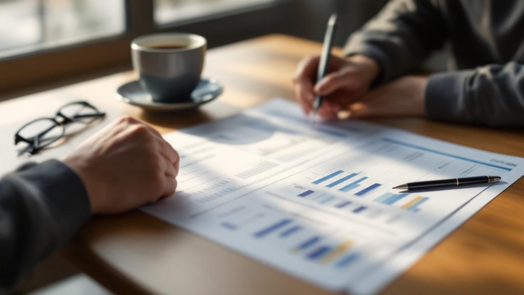 Hands reviewing production cost documents on a Japanese cedar desk in morning light