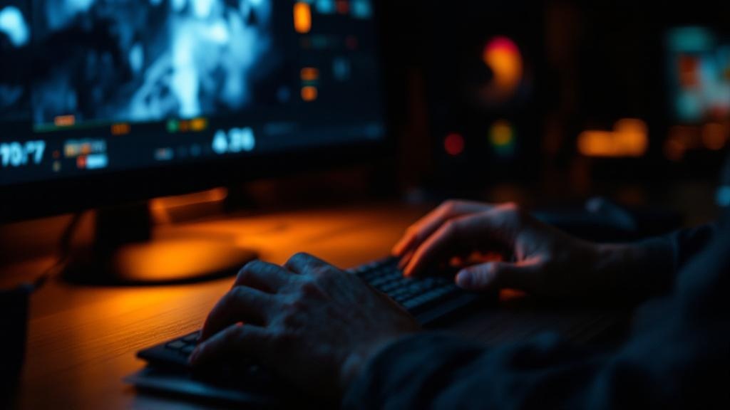 Two pairs of hands collaborating over a color-grading monitor in a dimly lit Tokyo studio