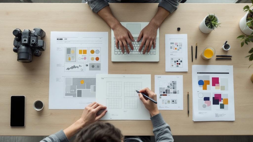 Overhead view of production planning materials spread across a Japanese office desk