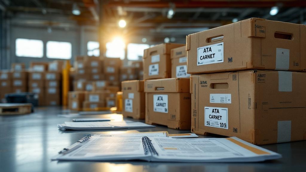 Shipping crates and customs documentation at a Japanese port facility