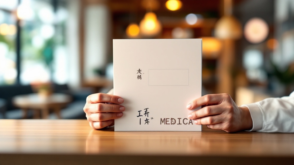 Hands holding multilingual medical documents at a Japanese clinic reception desk