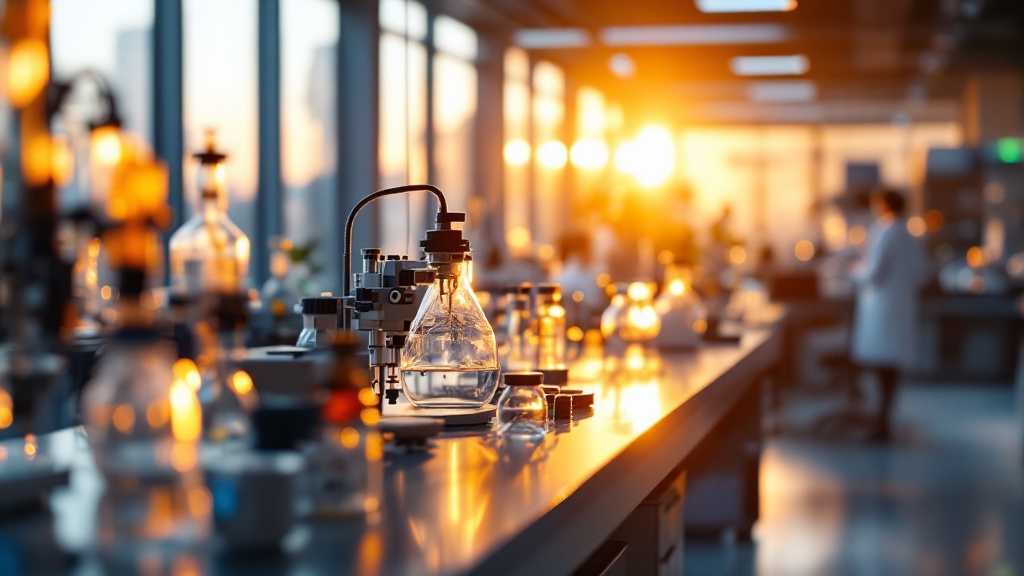 Sunlit university research laboratory in Japan with precision instruments on a long bench