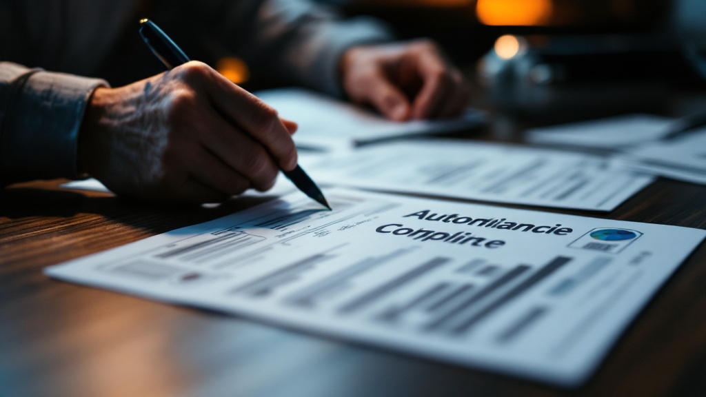 Hands reviewing automotive compliance documents with Japanese certification stamps on a Tokyo office desk